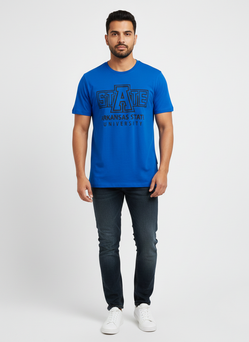 JACK & JONES MEN’S PREMIUM GRAPHIC T-SHIRT | ARKANSAS STATE UNIVERSITY PRINT | BLUE
