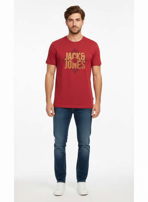 JACK & JONES MEN'S GRAPHIC ROUND NECK T-SHIRT | RED