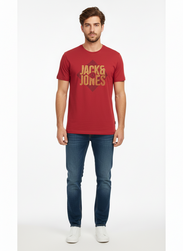 JACK & JONES MEN'S GRAPHIC ROUND NECK T-SHIRT | RED