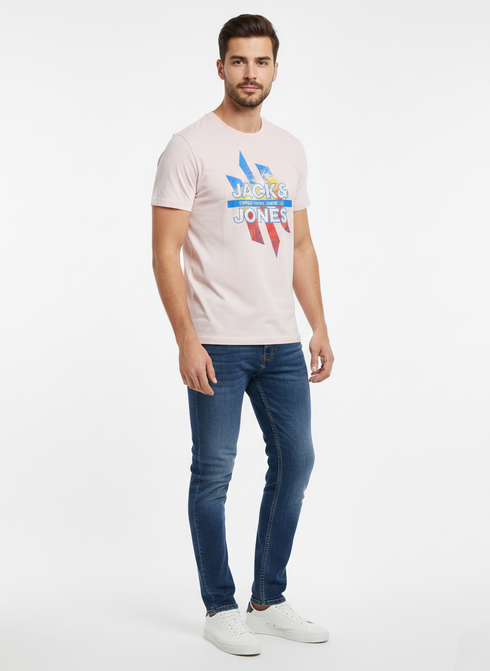 JACK & JONES PREMIUM GRAPHIC T-SHIRT FOR MEN | LIGHT PINK