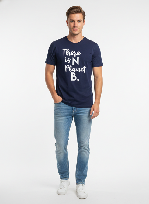 JACK & JONES ''THERE IS NO PLANET B'' PRINTED PREMIUM T-SHIRT FOR MEN | BLUE