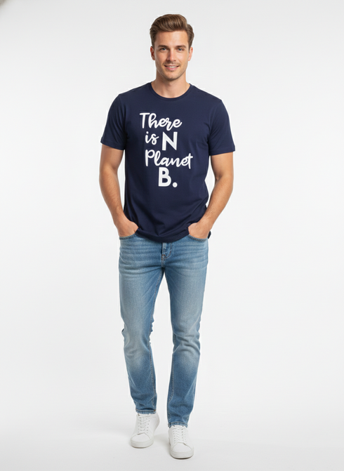 JACK & JONES ''THERE IS NO PLANET B'' PRINTED PREMIUM T-SHIRT FOR MEN | BLUE