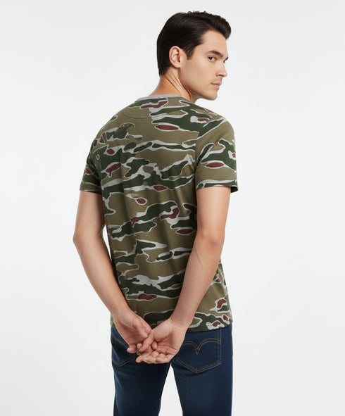 G-STAR RAW MEN,S CAMO PRINT CASUAL WEAR T-SHIRT | ARMY GREEN