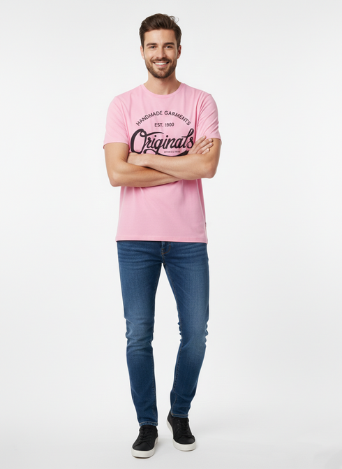 JACK & JONES MEN'S PREMIUM GRAPHIC T-SHIR | PINK