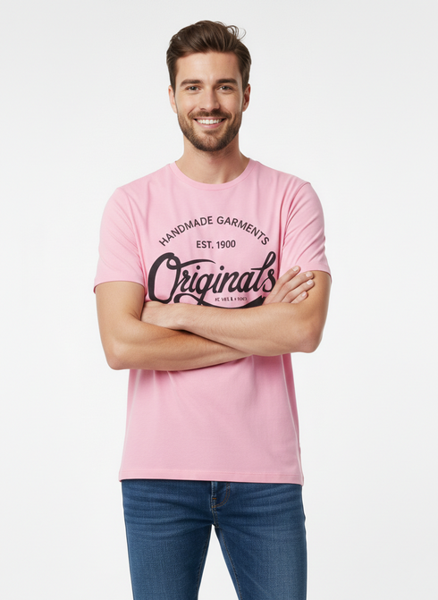 JACK & JONES MEN'S PREMIUM GRAPHIC T-SHIR | PINK