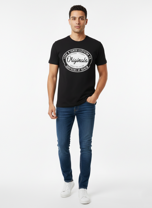 JACK & JONES ORIGINALS BLACK GRAPHIC T-SHIRT FOR MEN