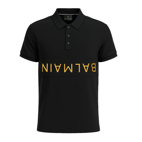BALMAIN TEXT REVERSE EMBROIDERY POLO SHIRT | BLACK