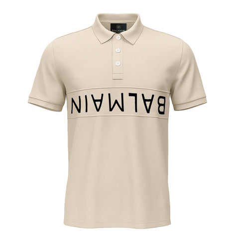 BALMAIN TEXT REVERSE EMBROIDERY POLO SHIRT | CREAM