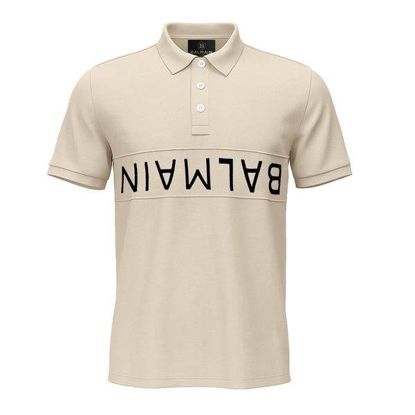 BALMAIN TEXT REVERSE EMBROIDERY POLO SHIRT | CREAM