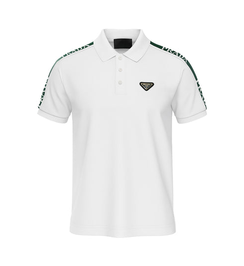 PRADA PIQUE MEN'S PLAIN TRIANGLE LOGO POLO | WHITE
