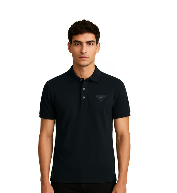 PRADA PIQUE MEN'S PLAIN TRIANGLE LOGO POLO | NAVY