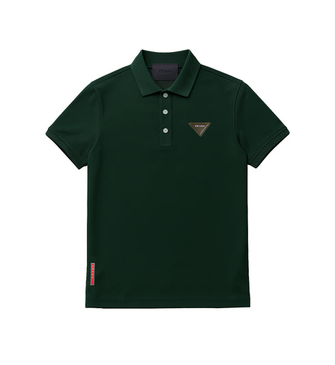 PRADA PIQUE MEN'S PLAIN TRIANGLE LOGO POLO | GREEN