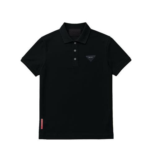 PRADA PIQUE MEN'S PLAIN TRIANGLE LOGO POLO | NAVY