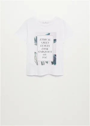 MANGO ETHICAL PRINTED GREEN T-SHIRT | WHITE