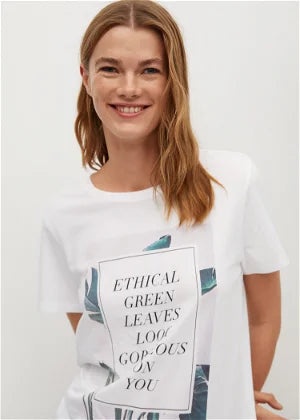 MANGO ETHICAL PRINTED GREEN T-SHIRT | WHITE