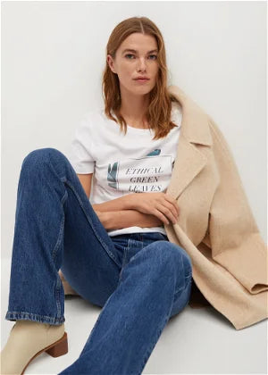 MANGO ETHICAL PRINTED GREEN T-SHIRT | WHITE