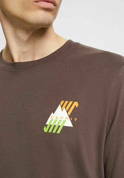 ESPRIT MEN JERSEY T-SHIRT WITH FRONT PRINT | DARK BROWN
