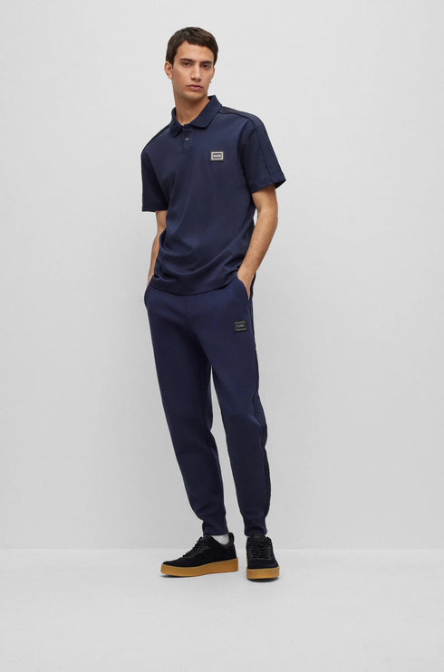 HUGO BOSS INTERLOCK-COTTON POLO SHIRT WITH FRAMED LOGO | NAVY