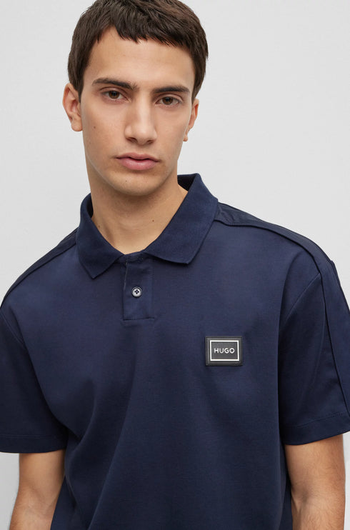 HUGO BOSS INTERLOCK-COTTON POLO SHIRT WITH FRAMED LOGO | NAVY