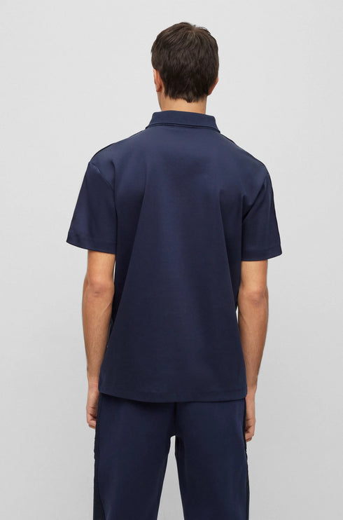HUGO BOSS INTERLOCK-COTTON POLO SHIRT WITH FRAMED LOGO | NAVY