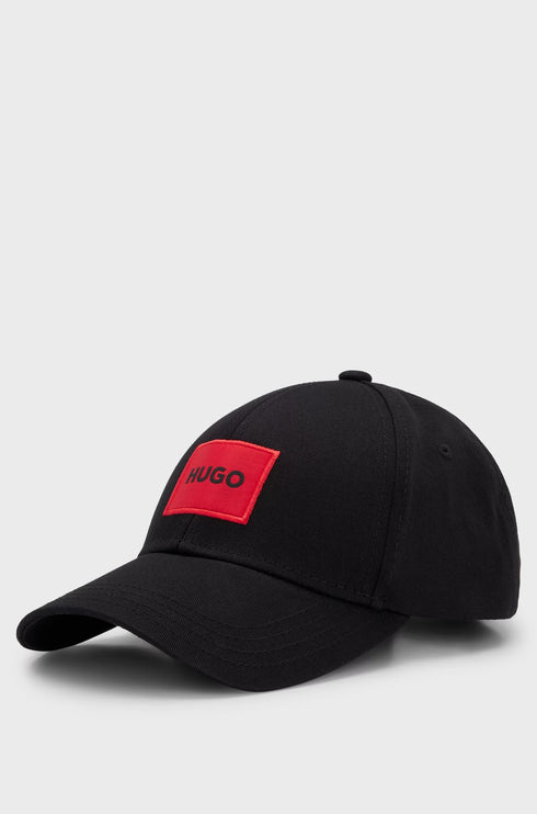 HUGO BOSS COTTON-TWILL CAP WITH RED LOGO LABEL | BLACK