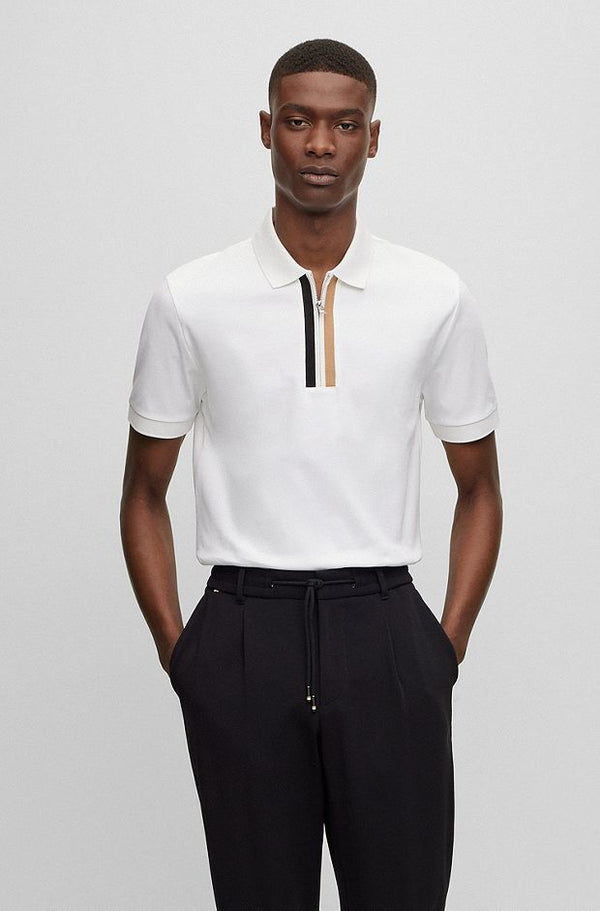 HUGO BOSS MERCERISED-COTTON POLO SHIRT WITH CONTRAST LOGO | WHITE