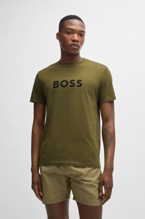HUGO BOSS COTTON JERSEY REGULAR-FIT T-SHIRT WITH SPF 50+ UV PROTECTION | GREEN