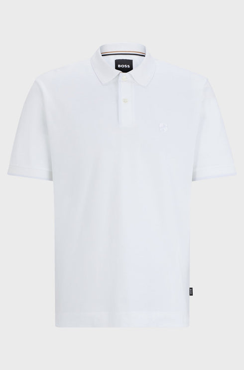 HUGO BOSS - MERCERISED-COTTON POLO SHIRT WITH EMBROIDERED DOUBLE MONOGRAM | WHITE