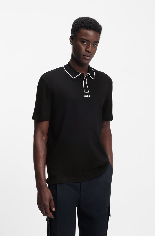 HUGO BOSS LUXURY CUXURY COTTON POLO SHIRT WITH CONTRAST TRIMS | BLACK