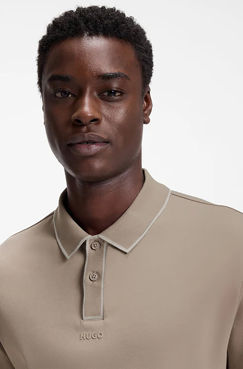 HUGO BOSS LUXURY CUXURY COTTON POLO SHIRT WITH CONTRAST TRIMS | BROWN
