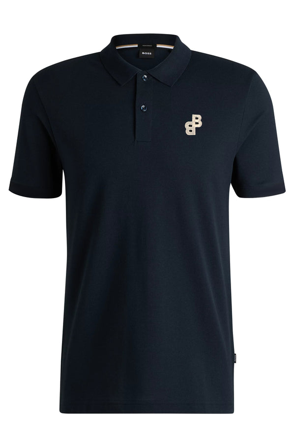 HUGO BOSS REGULAR-FIT POLO SHIRT WITH EMBROIDERED LOGO | NAVY