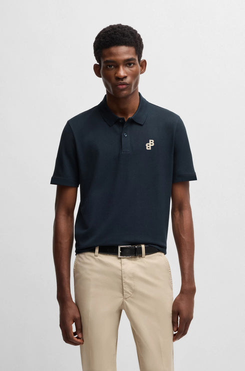 HUGO BOSS REGULAR-FIT POLO SHIRT WITH EMBROIDERED LOGO | NAVY