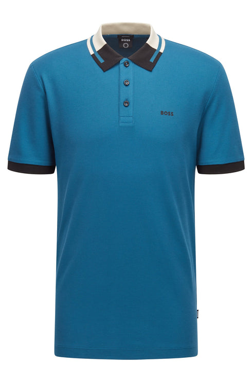 HUGO BOSS MERCERISED SHORT SLEEVE COTTON PIQUE POLO SHIRT | BLUE