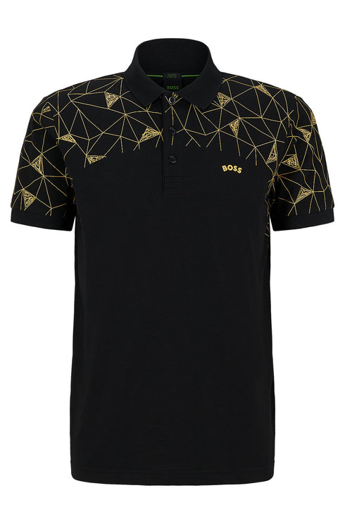 HUGO BOSS PAULE SLIM FIT GEOMETRIC POLO | BLACK