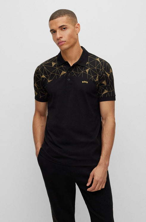 HUGO BOSS PAULE SLIM FIT GEOMETRIC POLO | BLACK
