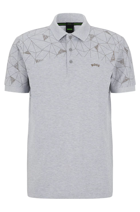 HUGO BOSS. COTTON REGUAR-FIT POLO SHIRT WITH GRID ARTWORK | LIGHT GRAY