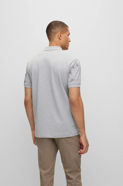 HUGO BOSS. COTTON REGUAR-FIT POLO SHIRT WITH GRID ARTWORK | LIGHT GRAY