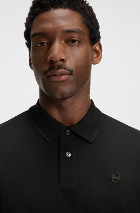 HUGO BOSS COTTON PIQUE POLO SHIRT WITH DOUBLE B MONOGRAM | BLACK