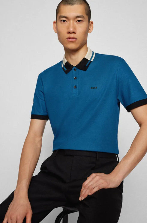 HUGO BOSS MERCERISED SHORT SLEEVE COTTON PIQUE POLO SHIRT | BLUE