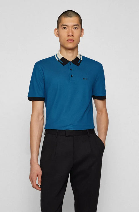 HUGO BOSS MERCERISED SHORT SLEEVE COTTON PIQUE POLO SHIRT | BLUE