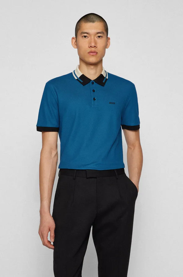 HUGO BOSS MERCERISED SHORT SLEEVE COTTON PIQUE POLO SHIRT | BLUE