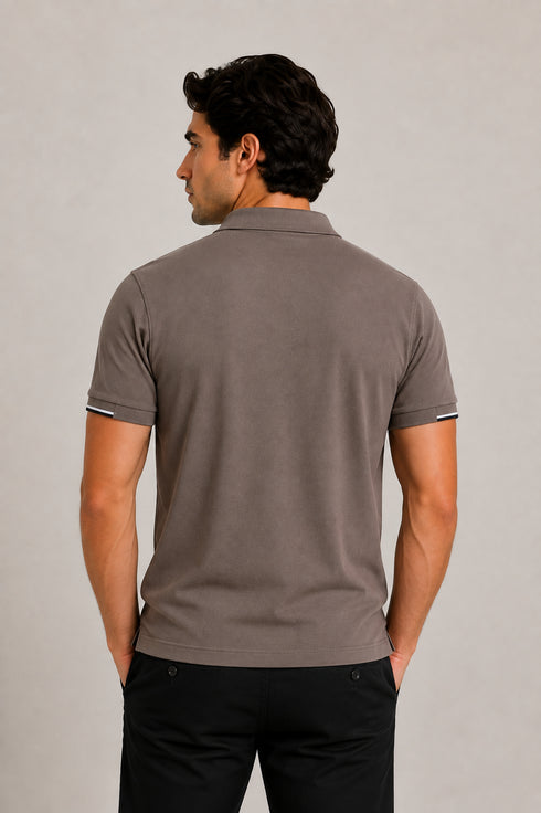 BOSS MEN'S PADDY OPEN 25 ACTIVE PADDY MERCERISED COTTON POLO SHIRT WITH GRID DETAIL | TAUPE BROWN