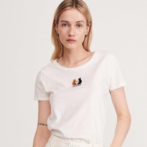RESERVED T-SHIRT WITH MINIMALIST EMBROIDERY | CREAM / OFF WHITE