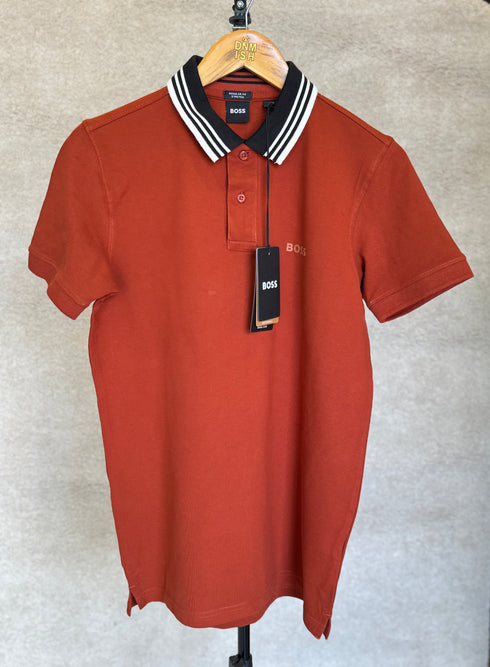 HUGO BOSS REGULAR-FIT POLO SHIRT WITH BOSS LOGO | REDDISH