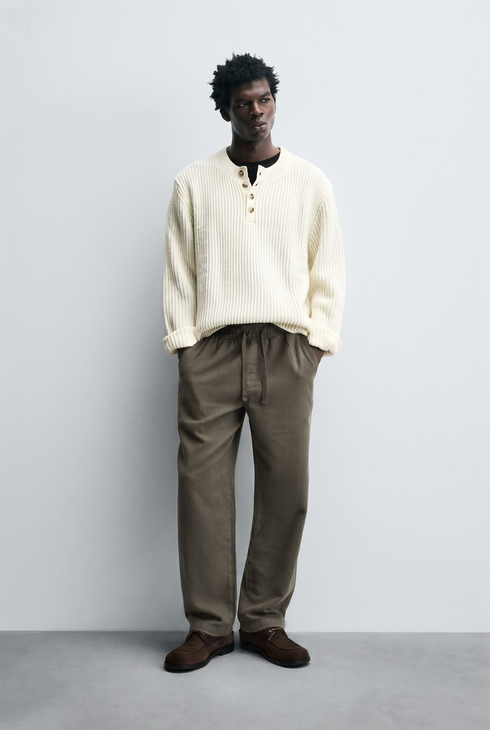 ZARA RELAXED FIT TROUSERS WITH A TEXTURED TEXTURE | TAUPE