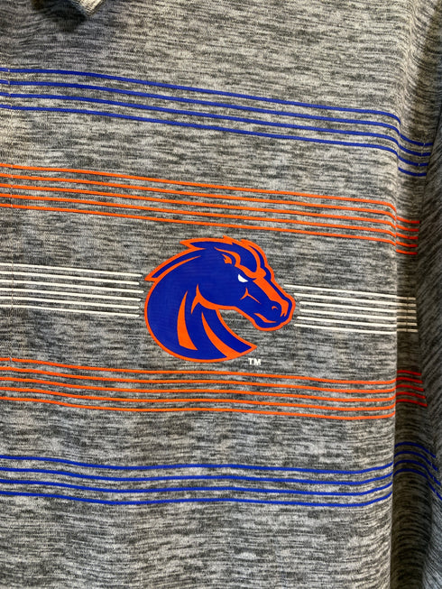 CAPTIVATING – PERFORMANCE STRIPE POLO PRINTED HORSE LOGO SHIRT | GREY