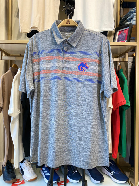 CAPTIVATING – PERFORMANCE STRIPE POLO PRINTED HORSE LOGO SHIRT | GREY