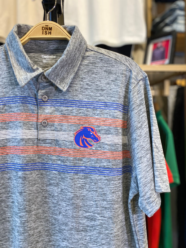 CAPTIVATING – PERFORMANCE STRIPE POLO PRINTED HORSE LOGO SHIRT | GREY