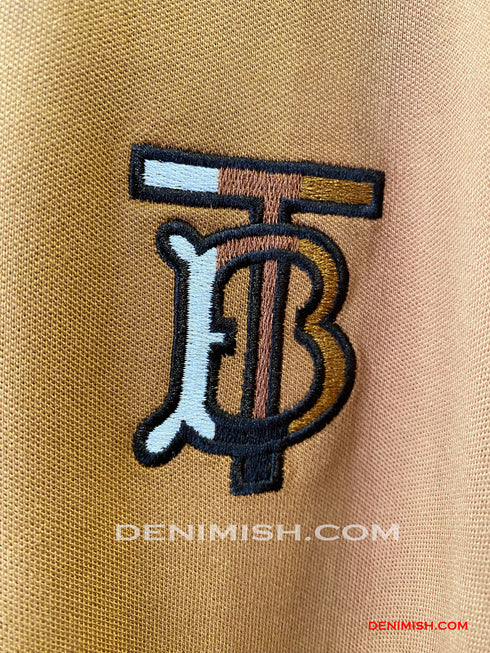 BURBERRY EKD-EMBROIDERED COTTON-BLEND POLO SHIRT | BROWN