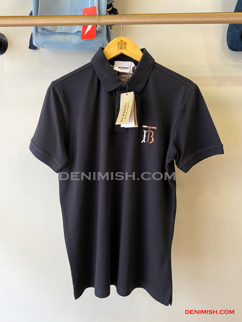 BURBERRY EKD-EMBROIDERED COTTON-BLEND POLO SHIRT | DARK NAVY
